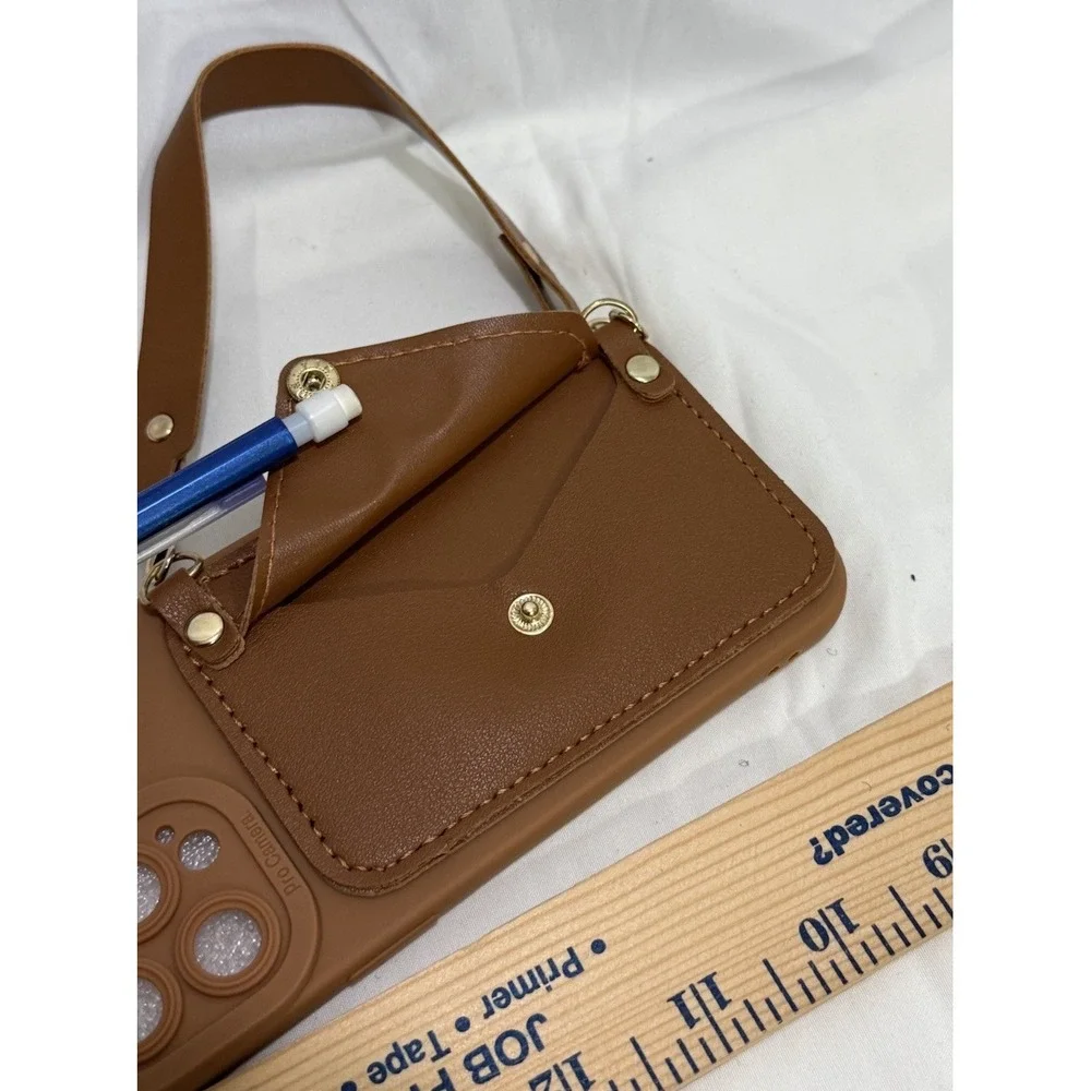 Brown W/Heart Pocket Phone Case For Apple‎ iPhone 13 Pro Max w/Wristlet